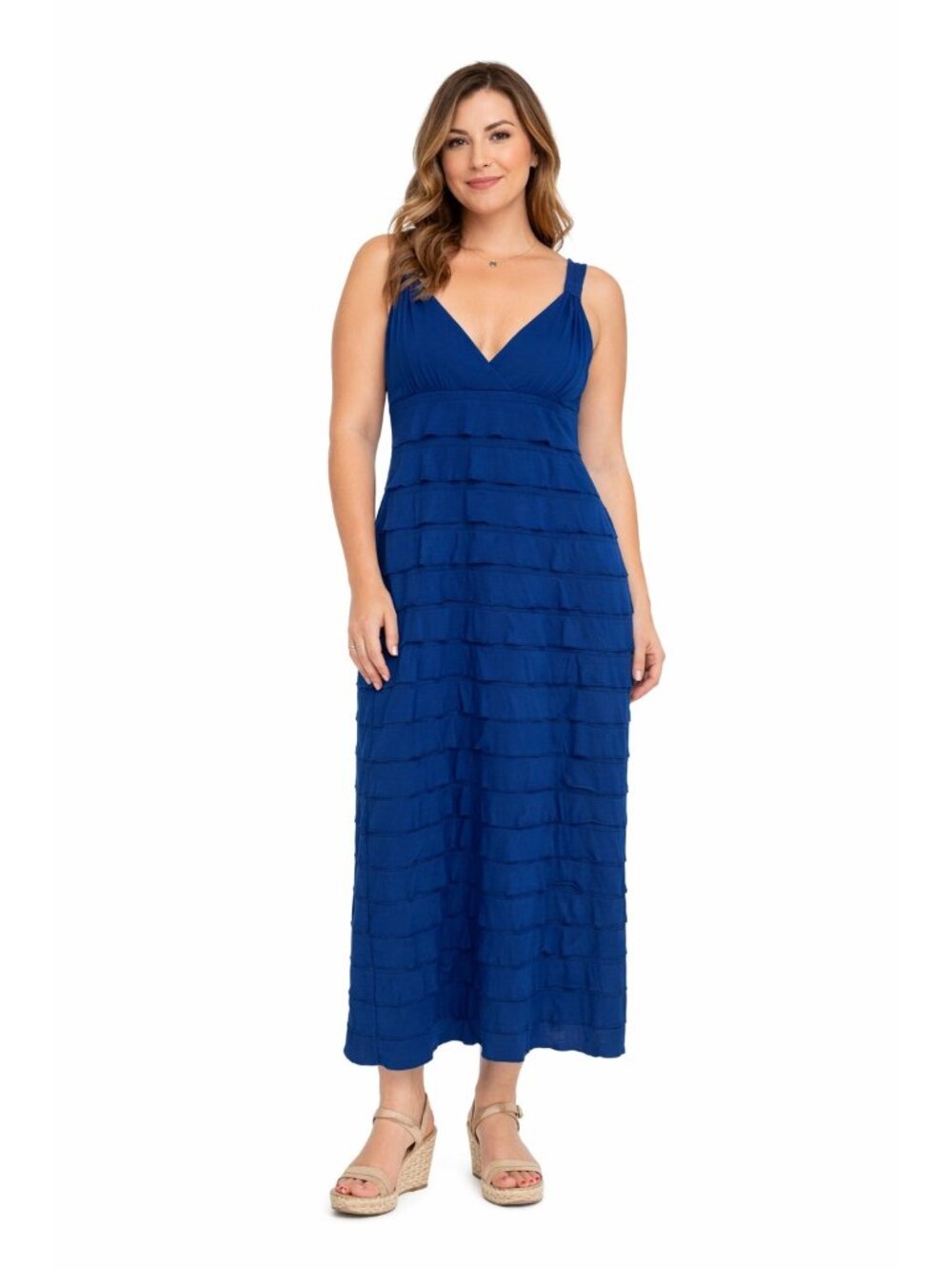 Max Studio Tank Dress Women's M Cobalt Blue Tiered Ruffle Stretch Knit Y2K Party